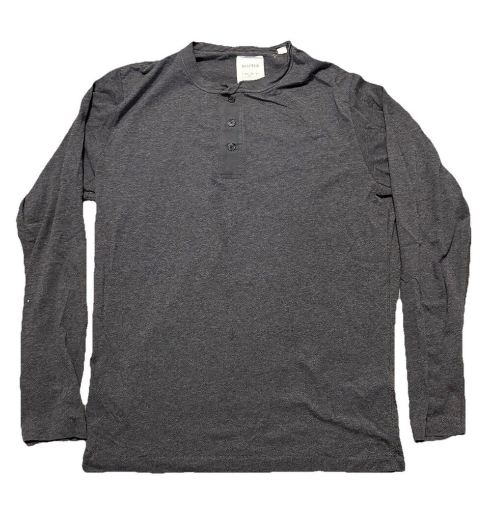 Billy Reid Henley Shirt Mens L Charcoal Gray Long Sleeve Cotton Blend Modern